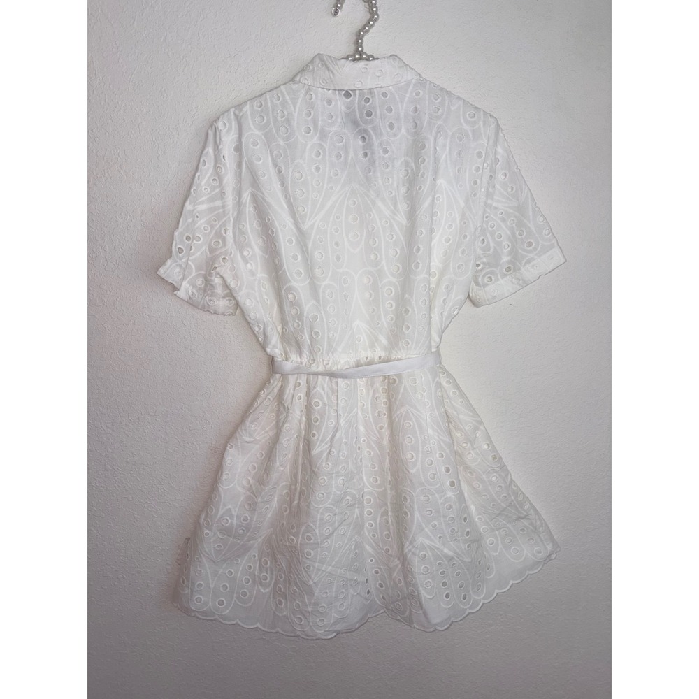 Zara Eyelet Shirt Dress medium White New Belted Scalloped Mini Embroidery - Picture 7 of 16